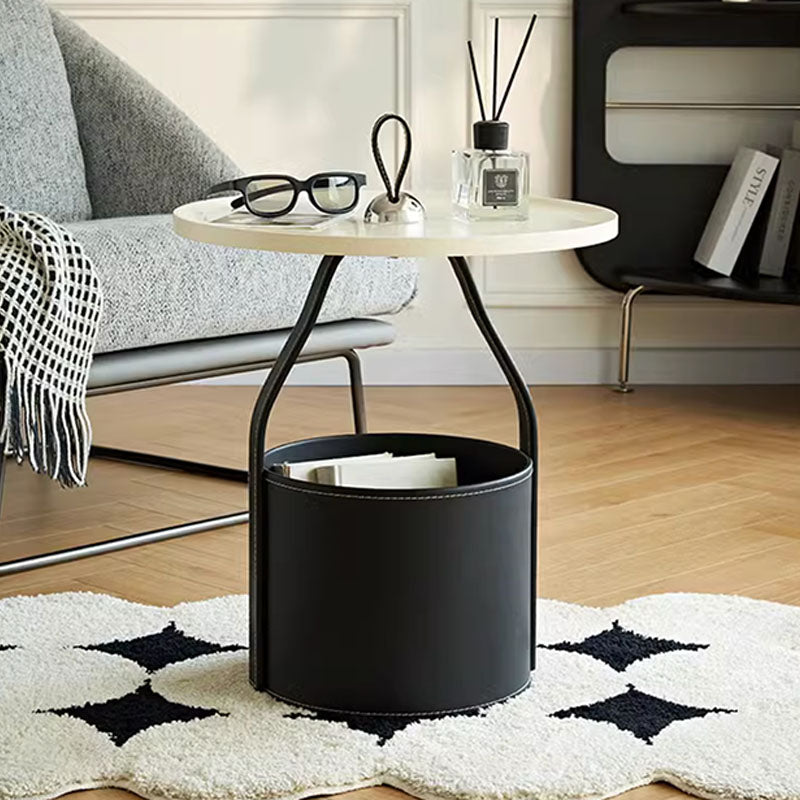 Dottie Portable Side Table with a Storage Basket - leather side table