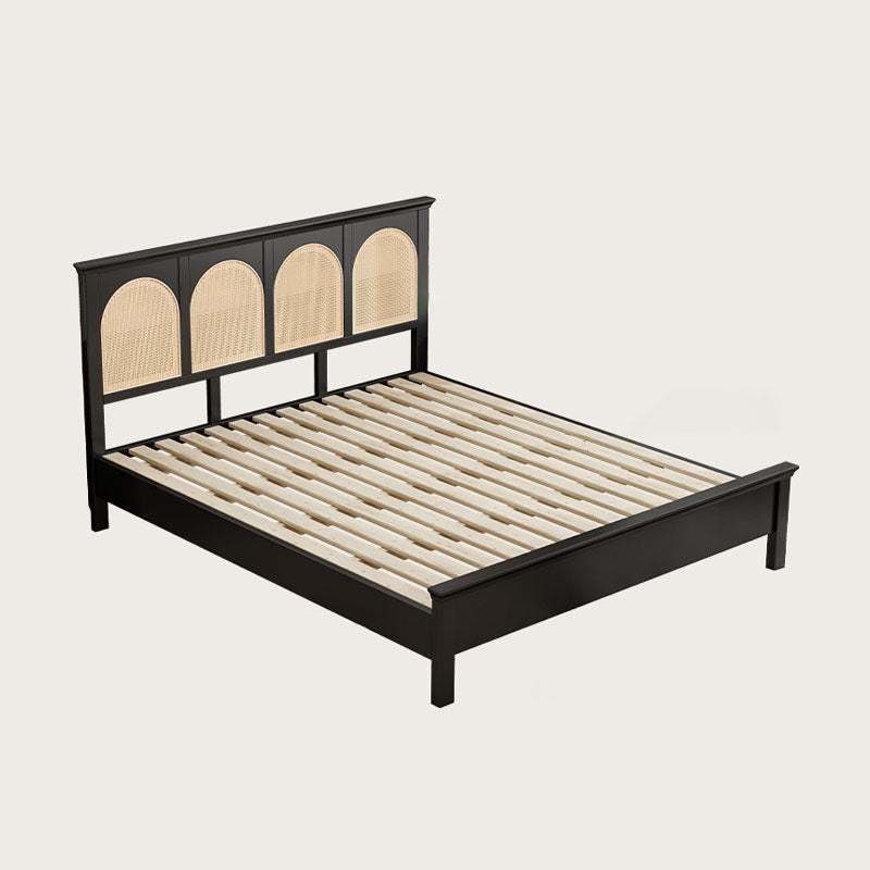 Rosemary Double Bed / King Size / Super King Size, Black Wood With Rattan - frame with storage
