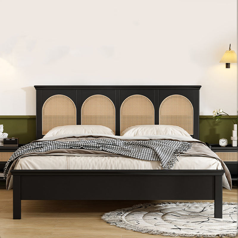 Rosemary Double Bed / King Size / Super King Size, Black Wood With Rattan styled for frame with storage
