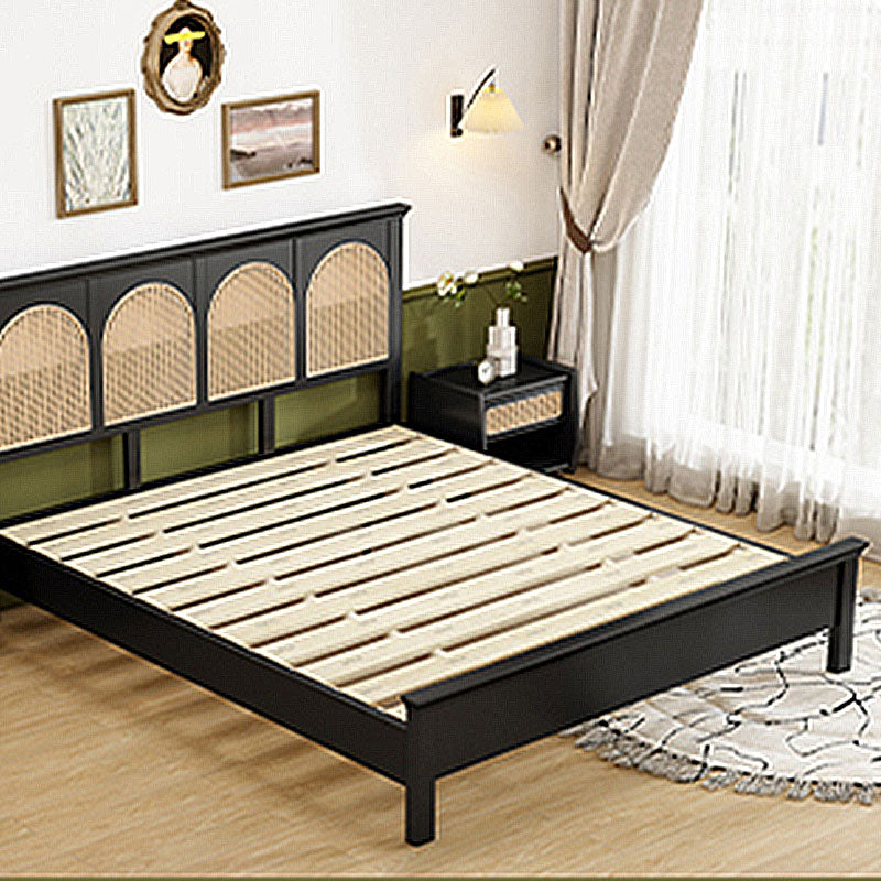 Rosemary Double Bed / King Size / Super King Size, Black Wood With Rattan styled for bedroom storage bed