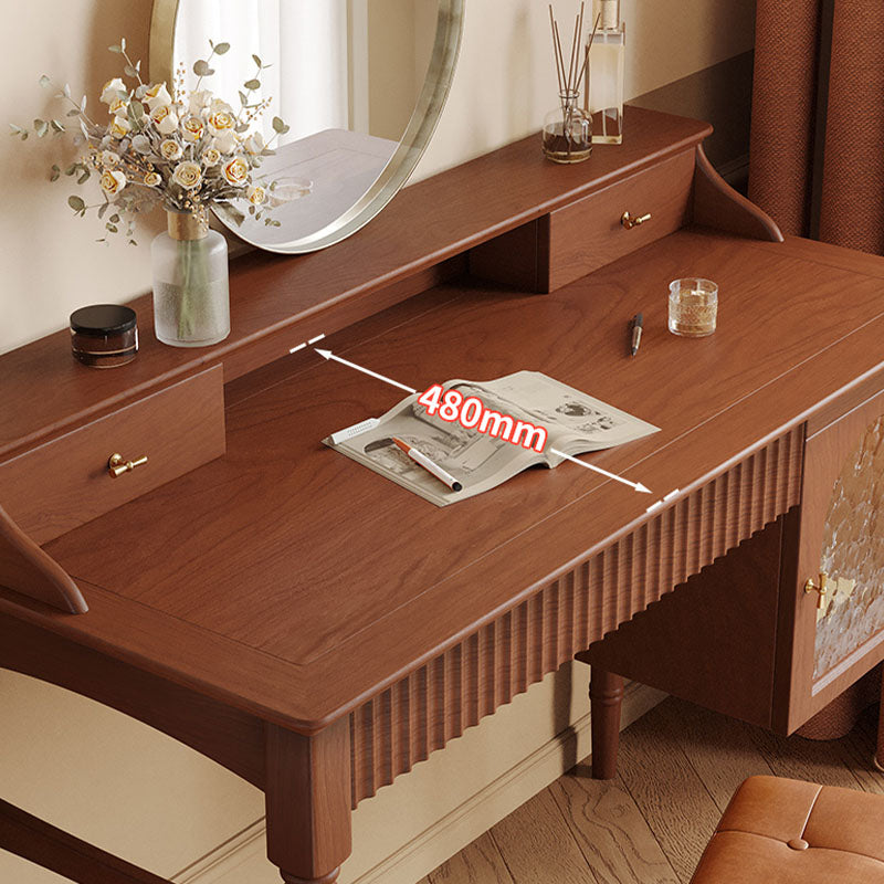 Ryan Dressing Table, Cherry Wood storage detail and media unit finish