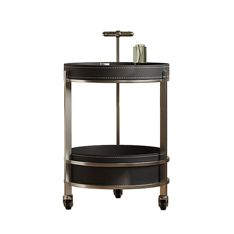 Willis Round Side Table, Movable Trolly, Black styled for leather side table