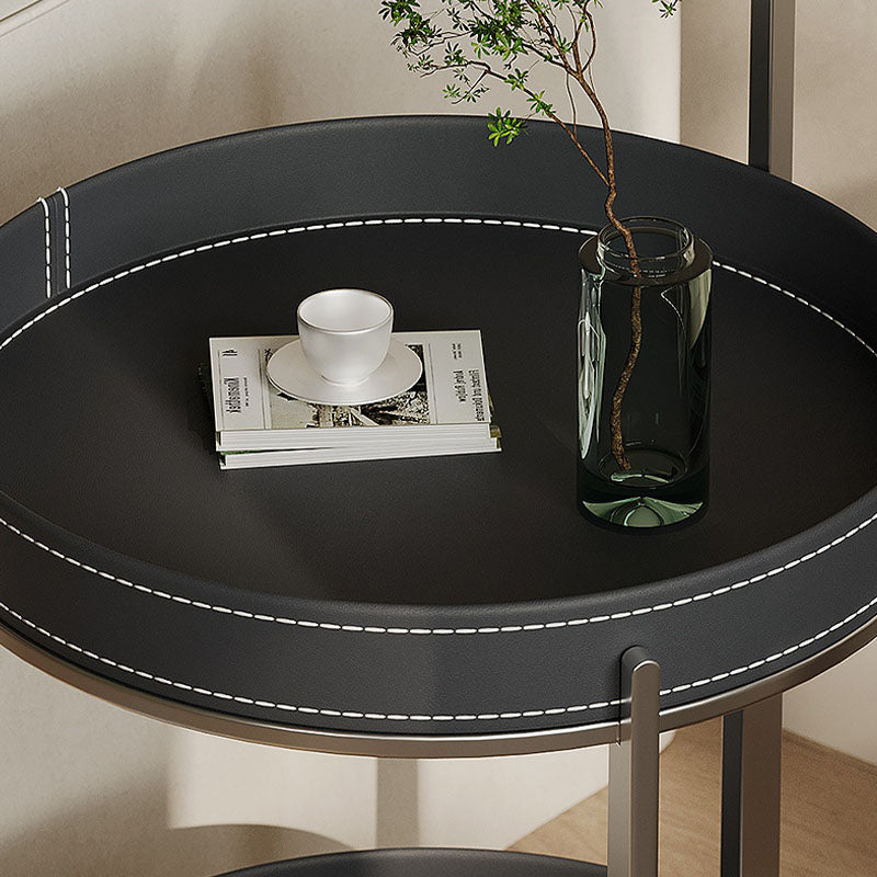 Willis Round Side Table, Movable Trolly, Black detail view for end table for living room