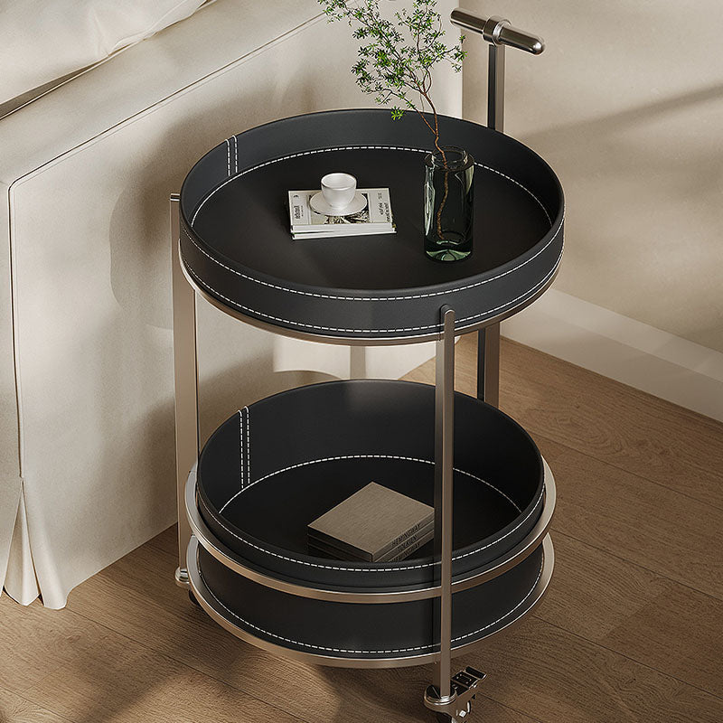 Willis Round Side Table, Movable Trolly, Black styled for end table for living room