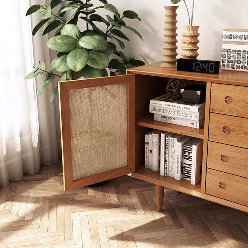 Evadne Rattan Sideboard with 2 Doors and 4 Drawers, Pine Wood detail view for 2 modern sideboard cabinet