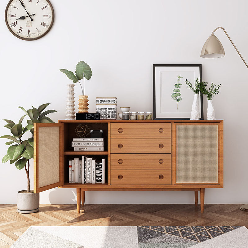 Evadne Rattan Sideboard with 2 Doors and 4 Drawers, Pine Wood styled for 2 rattan storage sideboard