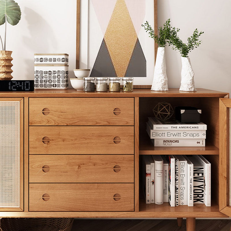 Evadne Rattan Sideboard with 2 Doors and 4 Drawers, Pine Wood in a modern UK home