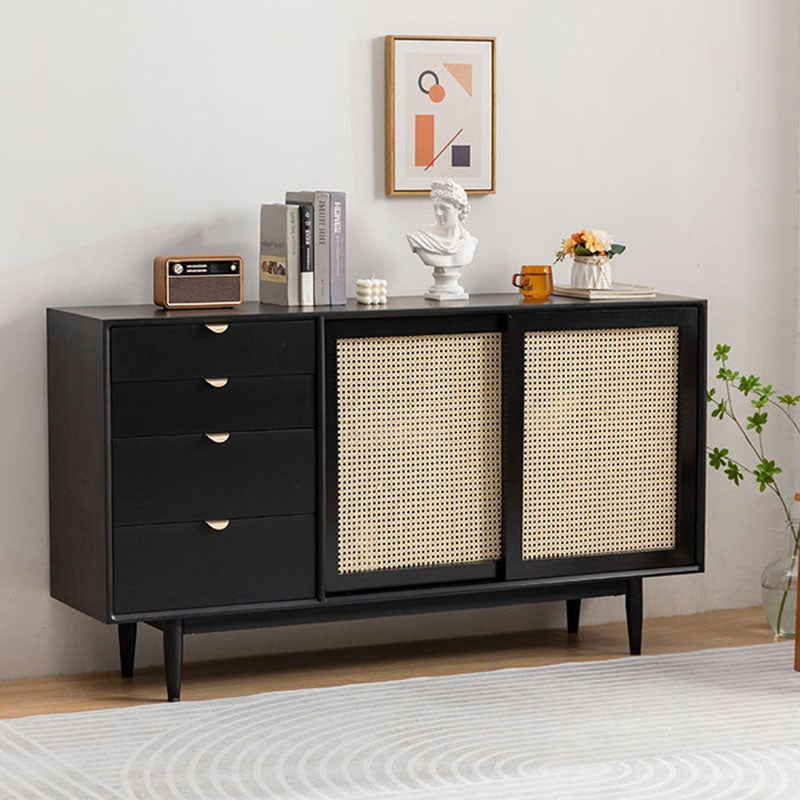 Allson Rattan Sideboard with 4 Drawers, Pine Wood styled for 4 rattan storage sideboard