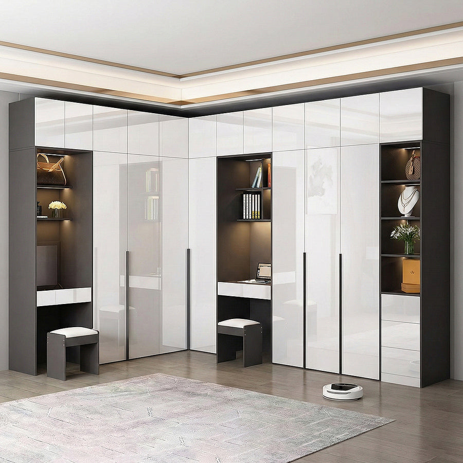 Bianchi Corner Wardrobe, L Shape Wardrobe With Dressing Table for modern UK living room