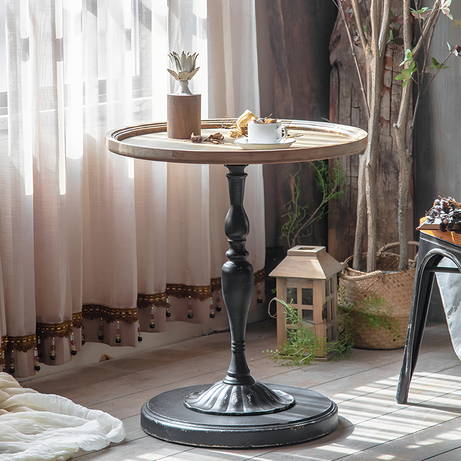 Iphigenia Retro Side Table, Wood Top styled for end table for living room