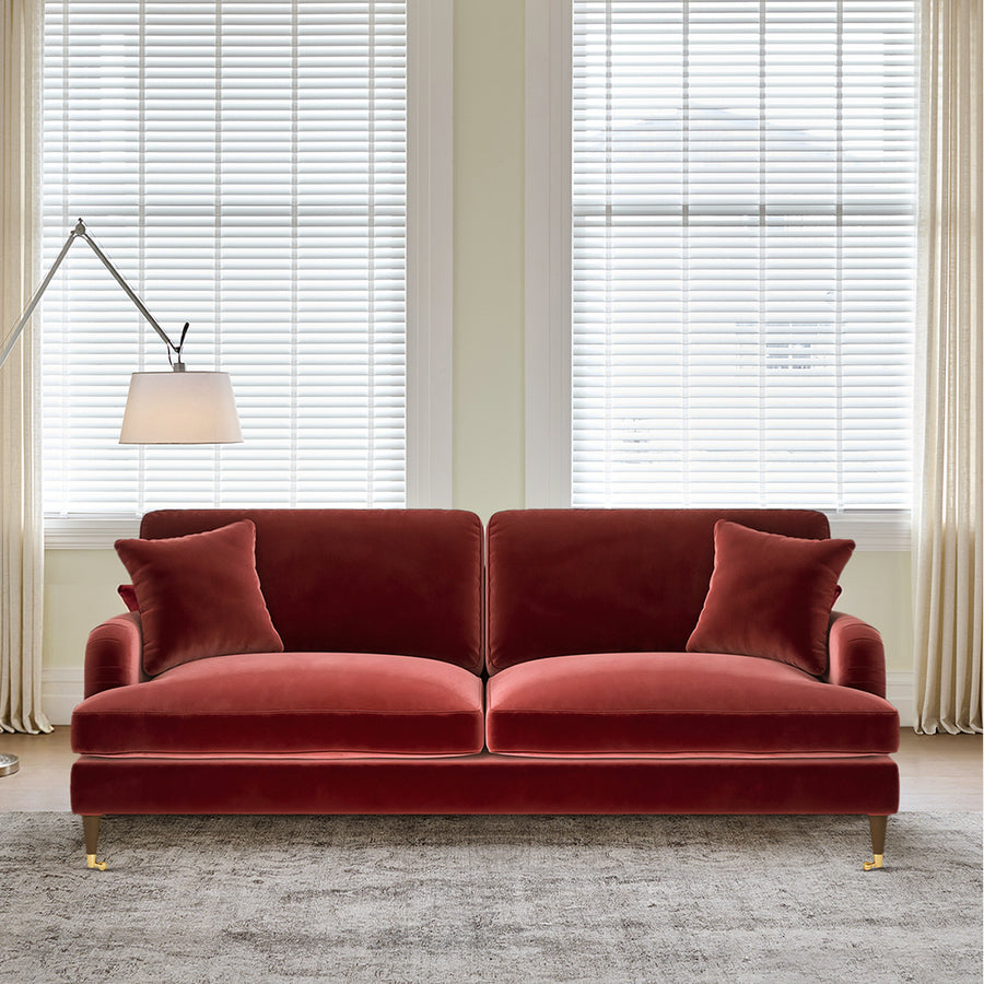 Shafique Two Seater Sofa, Loveseat, Velvet or Linen for modern UK living room