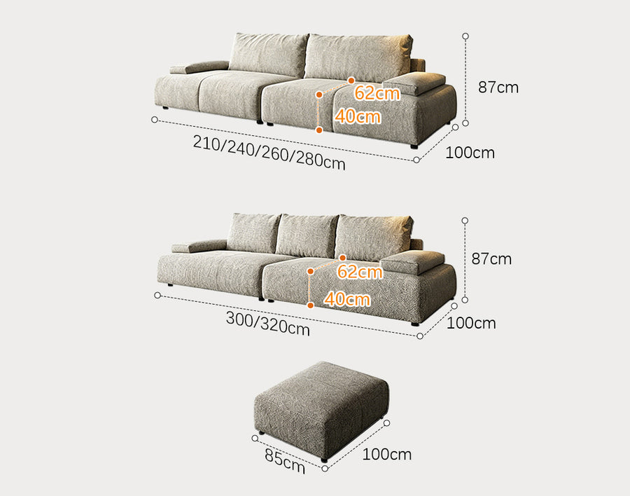 Cypress Two Seater, Three Seater, Four Seater Sofa, Linen compact living room seating idea