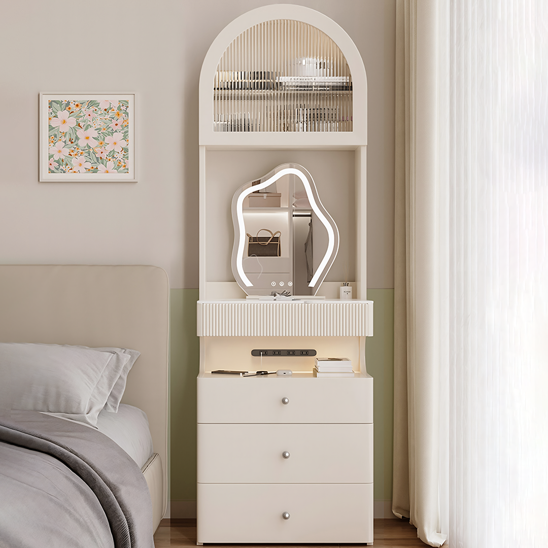 Lia Slimline Dressing Table, With USB Port, LED Mirror & Stool-Rit Concept-Rit Concept