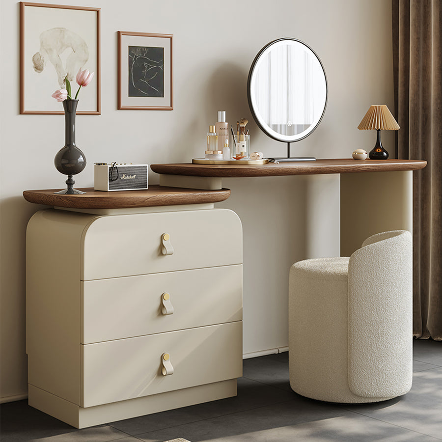 Stewart Dressing Table With Chest Of Drawers & Round Mirror, Solid Wood lifestyle view with dressing table with mirror and drawers