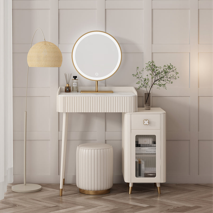 Asante Small Dressing Table With Side Cabinet & LED Mirror for modern UK living room