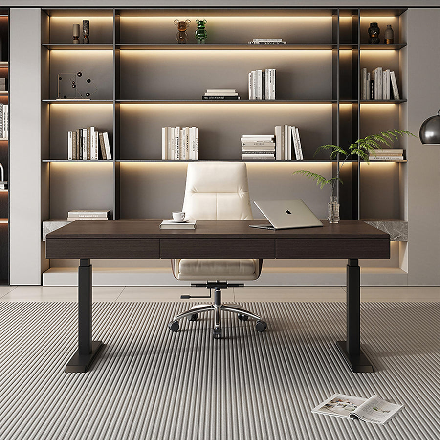 Moreno Electric Standing Office Desk With Storage, Solid Wood - moreno electric standing office solid wood office desk UK