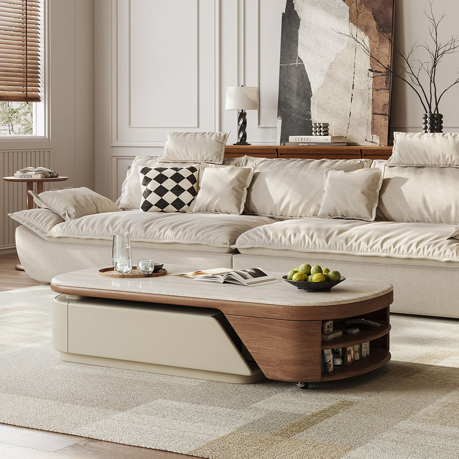 Zubair Oval Extendable Coffee Table With Storage - zubair oval extendable oval coffee table UK