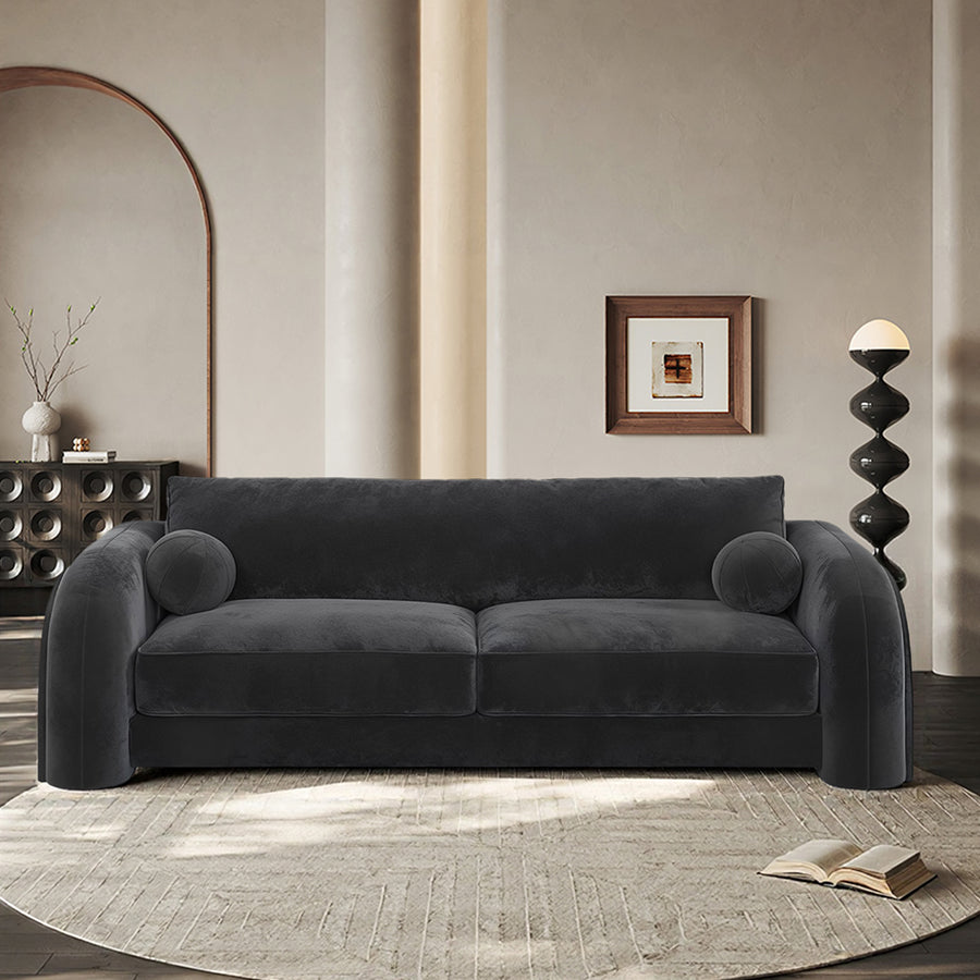 Afolabi Curved Two Seater Sofa, Velvet for modern UK living room