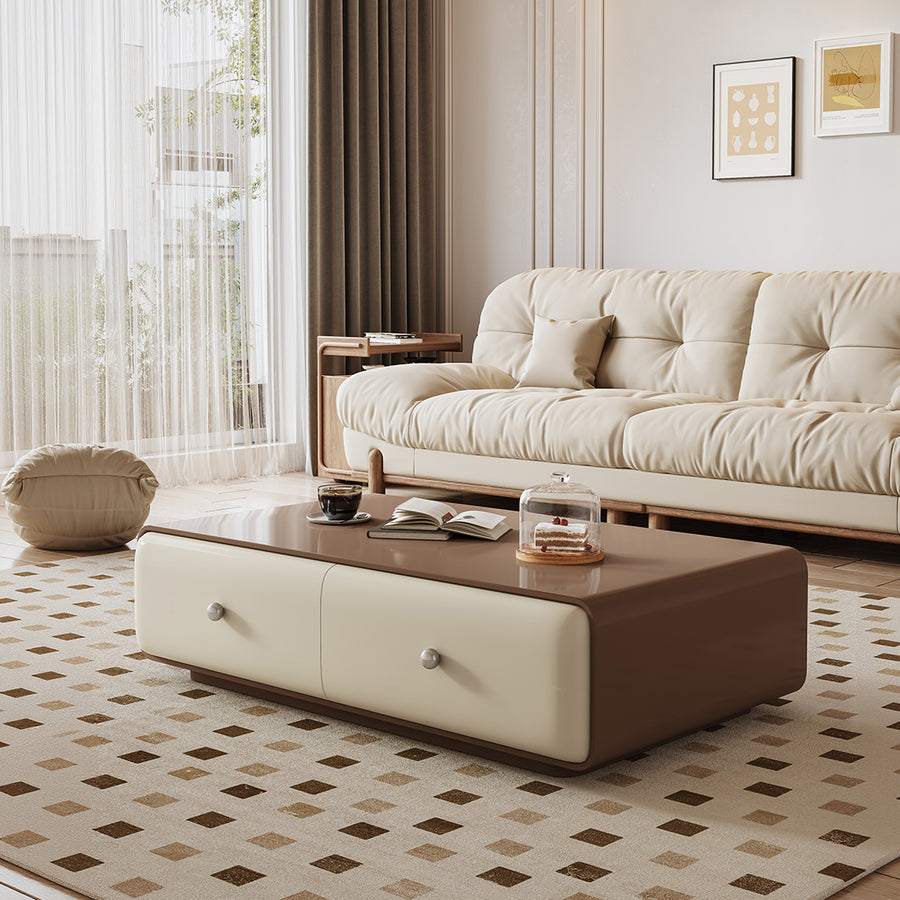 Chavarria Rectangle Coffee Table With Storage, Cream & Walnut - rectangular coffee table UK