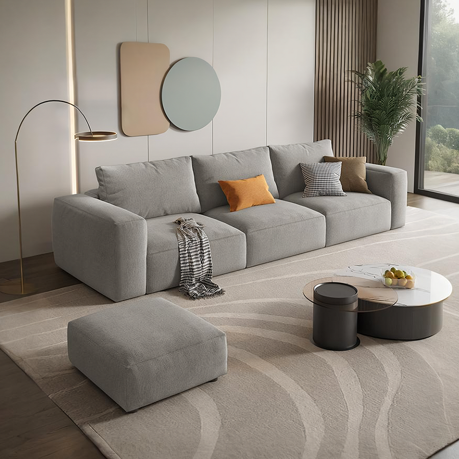 Horatio Three Seater Sofa lifestyle view with linen 3 seater sofa
