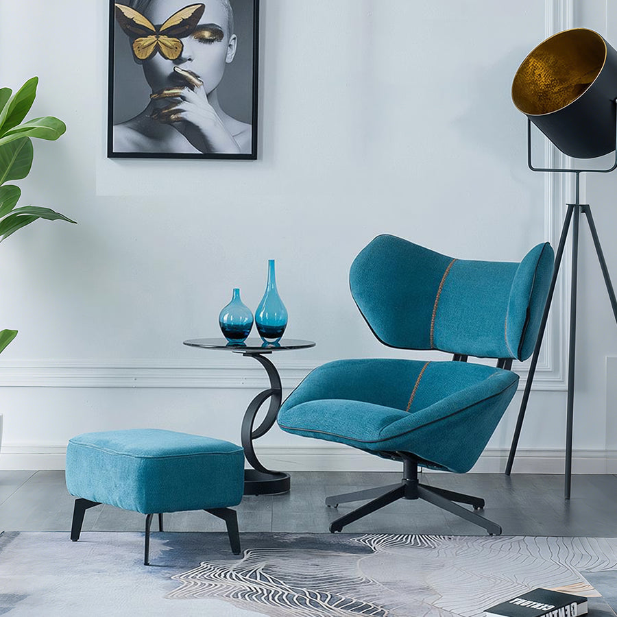 Gallo Swivel Lounge Chair With Footstool, Blue - accent chair UK
