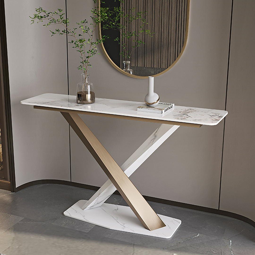 Jarawa Vintage Console Table, Gold & White-Rit Concept-Rit Concept