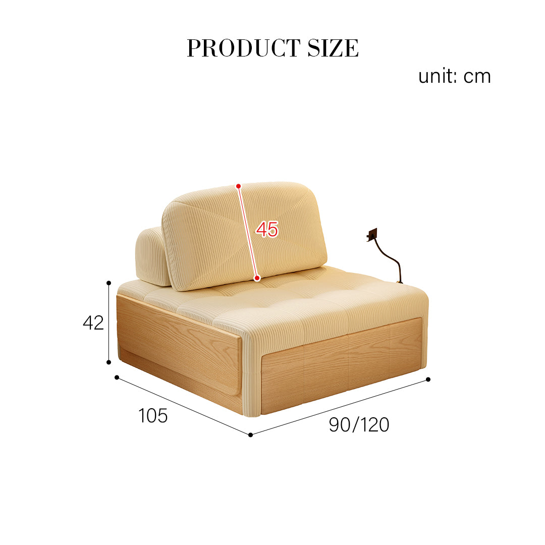 Makhmud Single Seater Sofa Bed With Foldable Side Table & Phone Holder, Corduroy