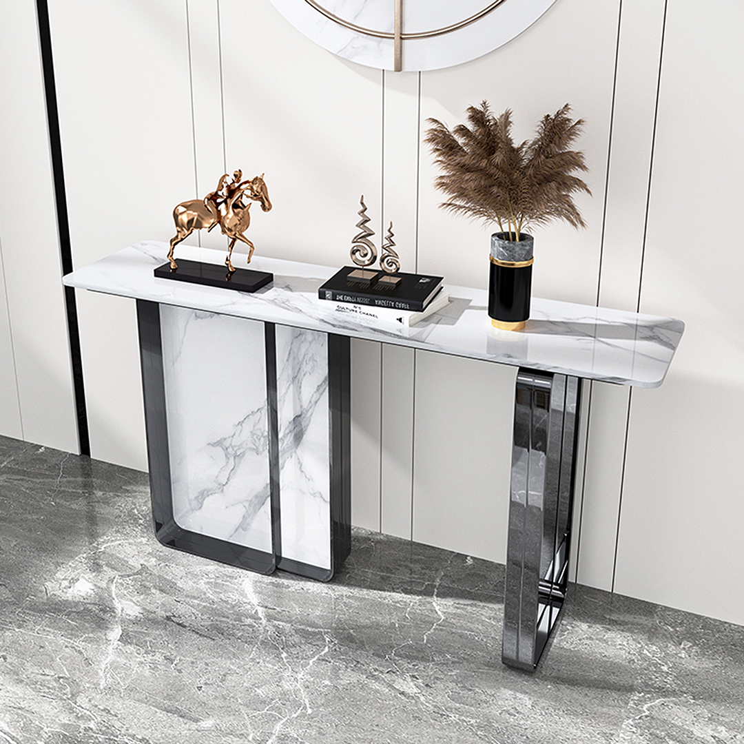 Luxurious Aeta Console Table With Stone Top And Gold Frame | Rit Concept