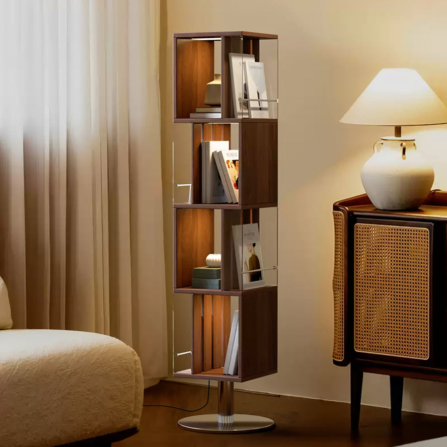 Anastasov Rotating Bookshelf, Corner Bookshelf, Solid Wood, With Light - solid wood bookshelf UK