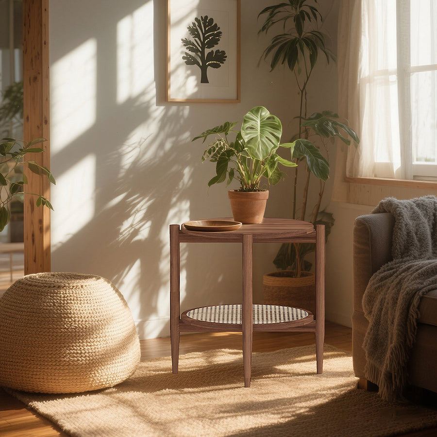Fadli Round Side Table, Rattan - rattan side table UK