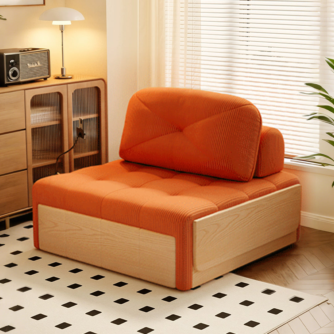 Makhmud Single Seater Sofa Bed With Foldable Side Table & Phone Holder, Corduroy
