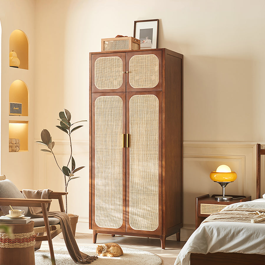 Evelyn Two Door Wardrobe, Solid Wood & Rattan - evelyn two door rattan wardrobe UK