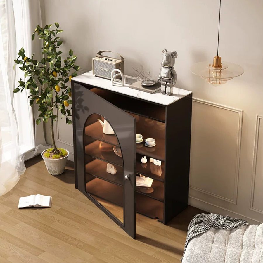 Amanda Slim Sideboard With Glass Door, Black
