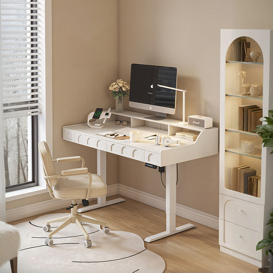 Freya Smart Standing Office Desk, Up And Down, Electric Height Adjustable - tan office desk UK