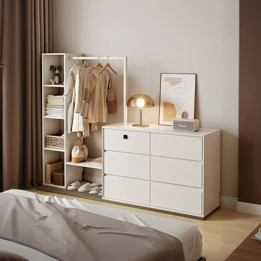Hiroshi Coat Rack With Storage, Wardrobe With Coat Stand - tan wardrobe UK