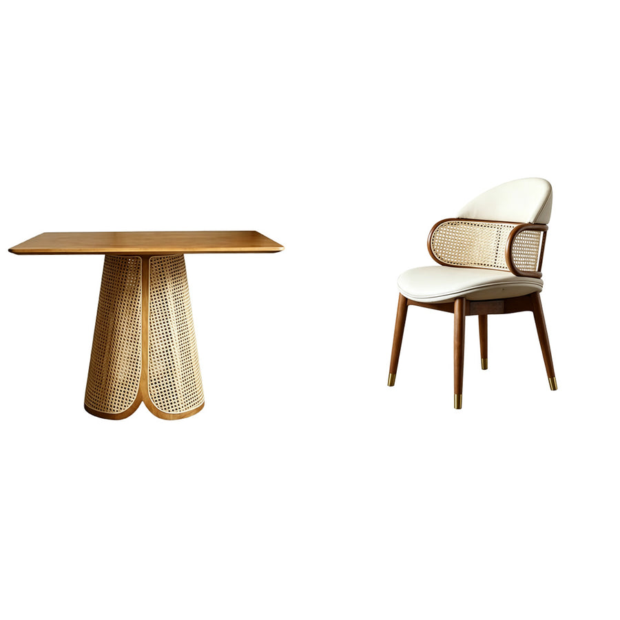 Skylar Rattan Dining Table lifestyle view with small wood dining room table