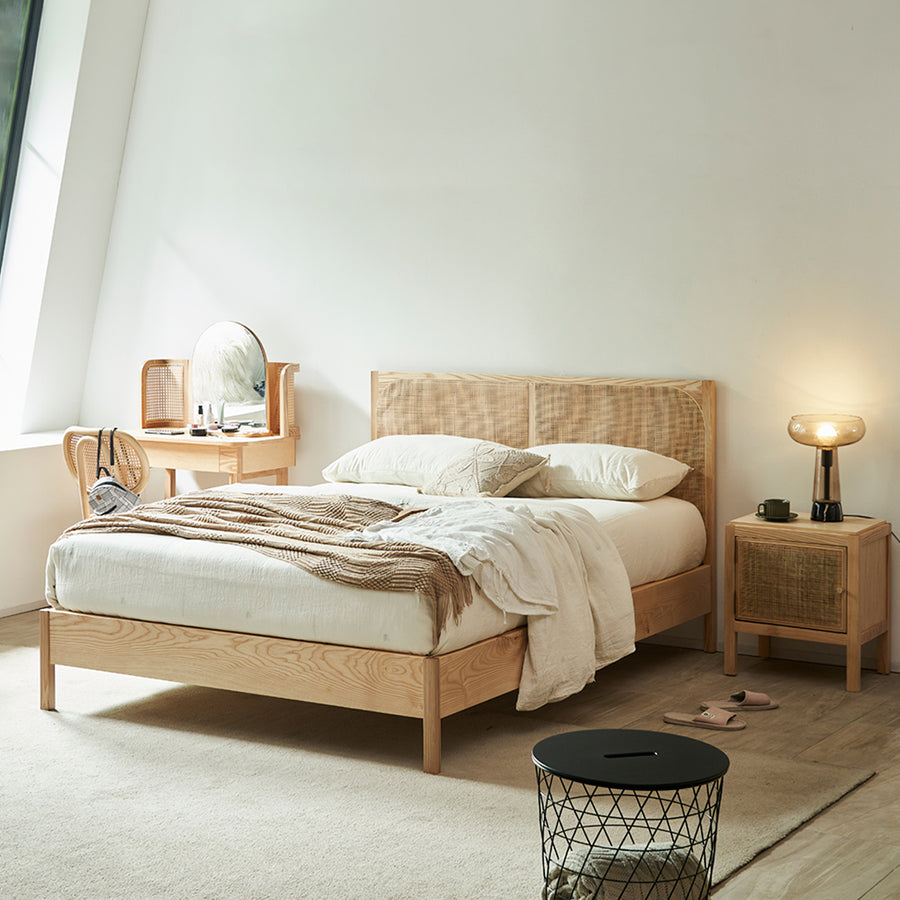 Mason King Size Bed, Superking Size Bed, Rattan & Solid Wood, Oak - storage bed UK