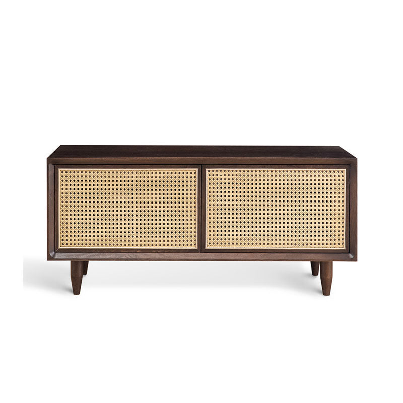 Tawny Rattan TV Stand room setting for TV storage