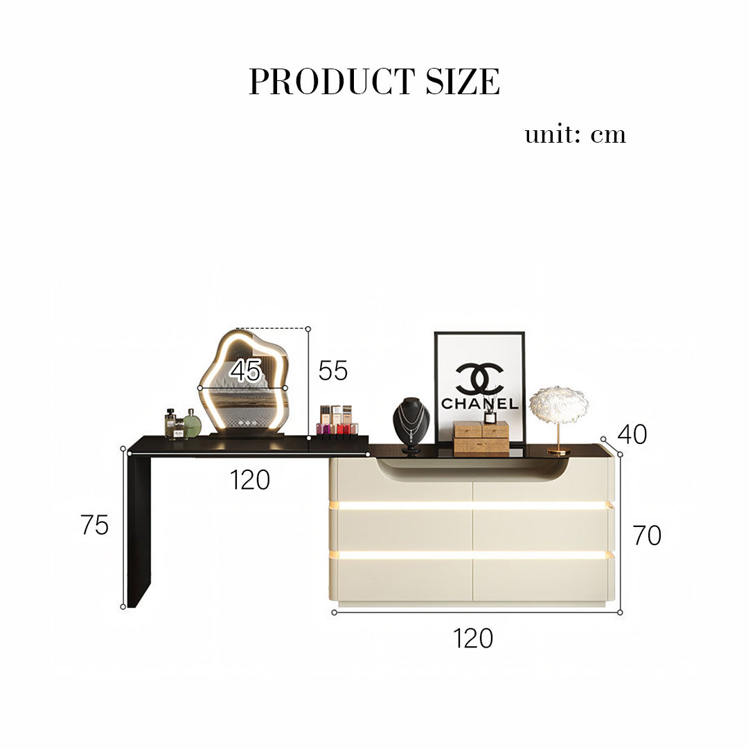 Nance Dressing Table With Side Drawer and LED Mirror-Rit Concept-Rit Concept
