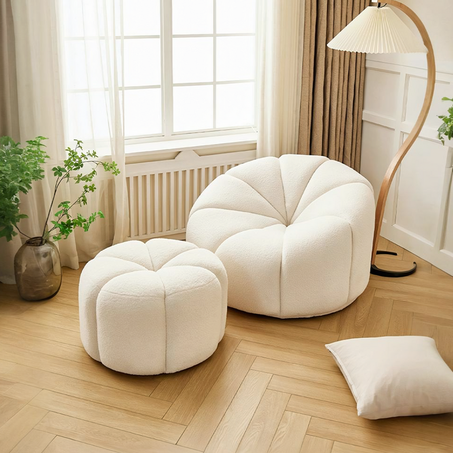Grace Pumpkin Armchair, White Boucle - accent chair UK