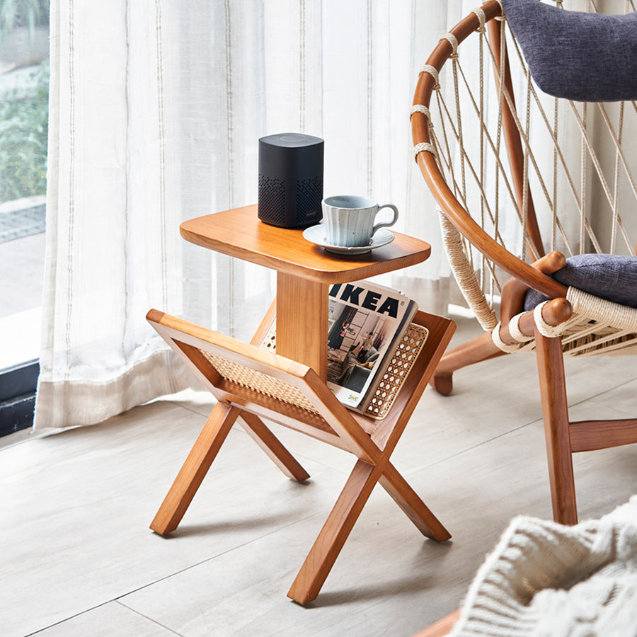 Lucas Side Table With Magazine Rack, Solid Wood & Rattan - lucas magazine rack rattan side table UK