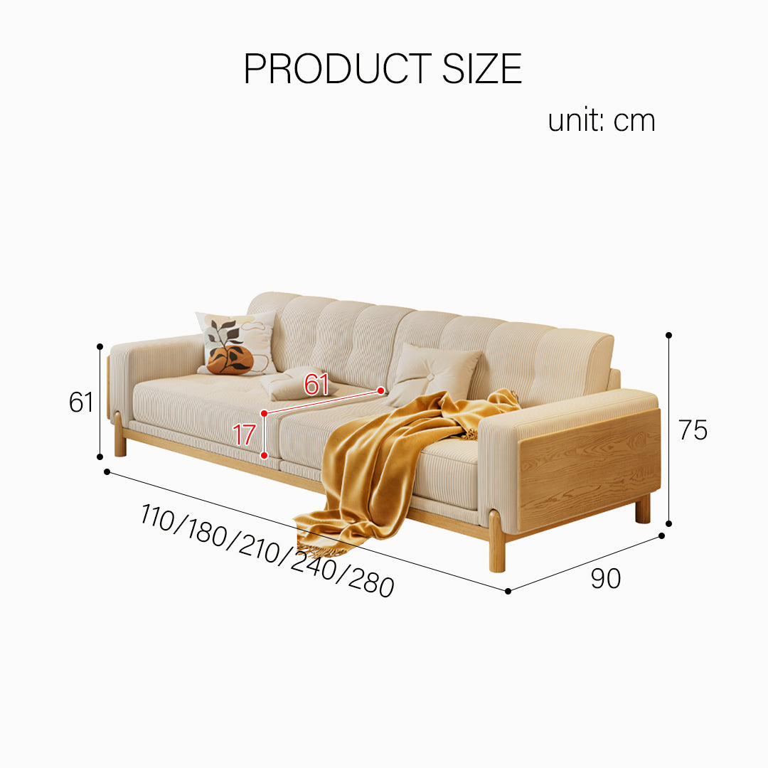 Catalina Cloud Sofa,  Two Seater, Three Seater Sofa, Cream Corduroy, Cherry Wood