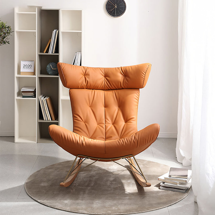 Anwar Rocking Chair With Footstool, Orange Leather - accent chair UK