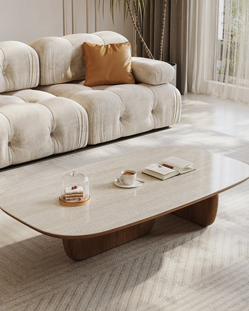 Barakat Travertine Coffee Table Set, Walnut