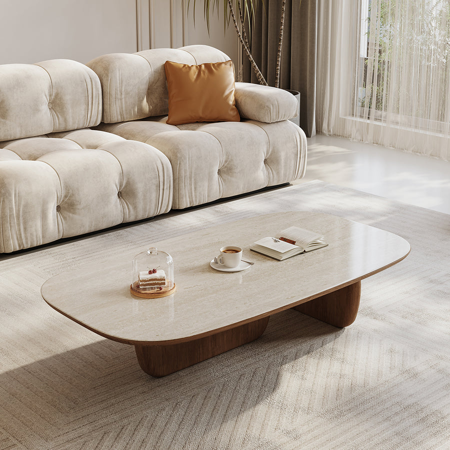Barakat Travertine Coffee Table Set, Walnut - travertine coffee table UK