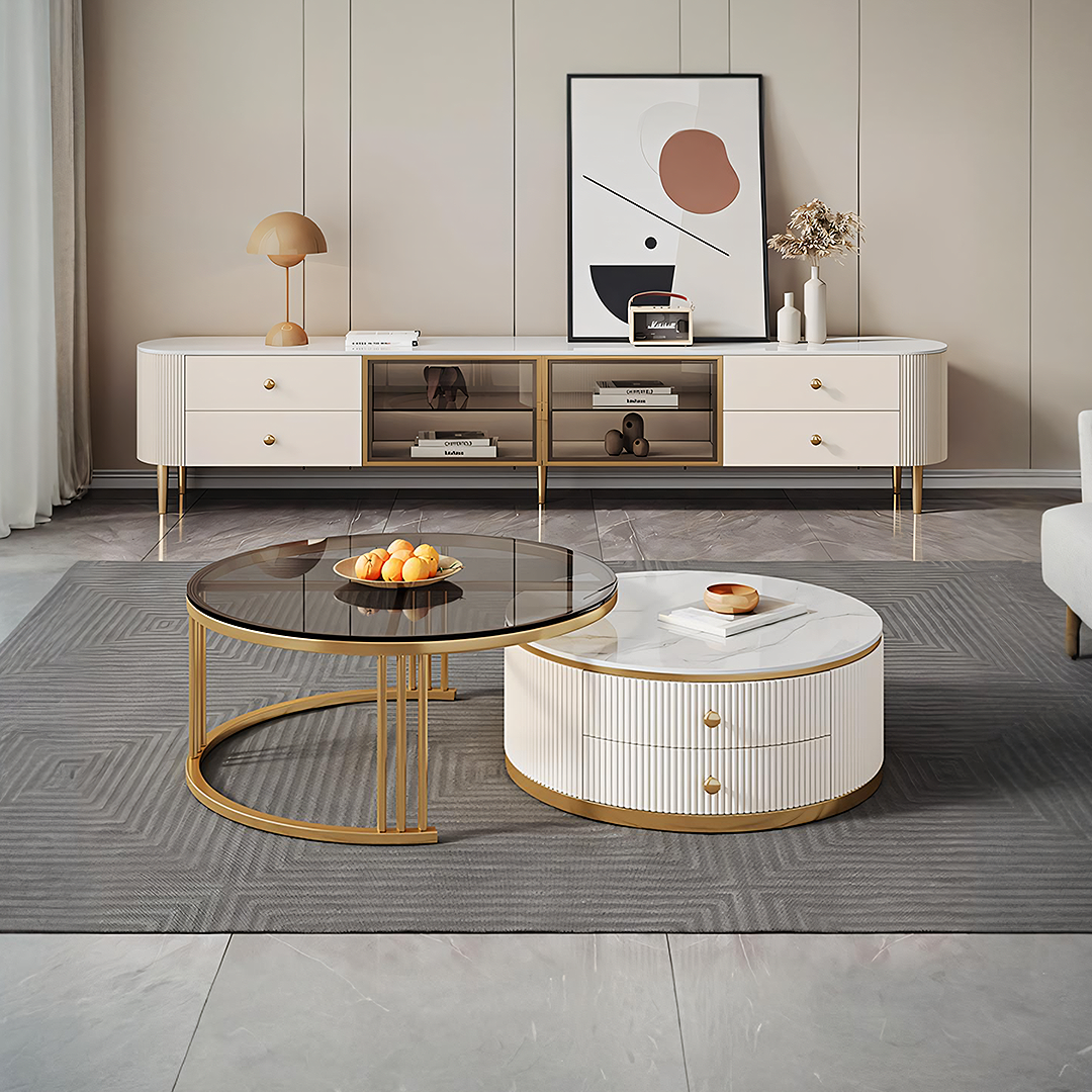 Berlinda Nesting Coffee Table Set, White & Gold-Ritconcept-Rit Concept