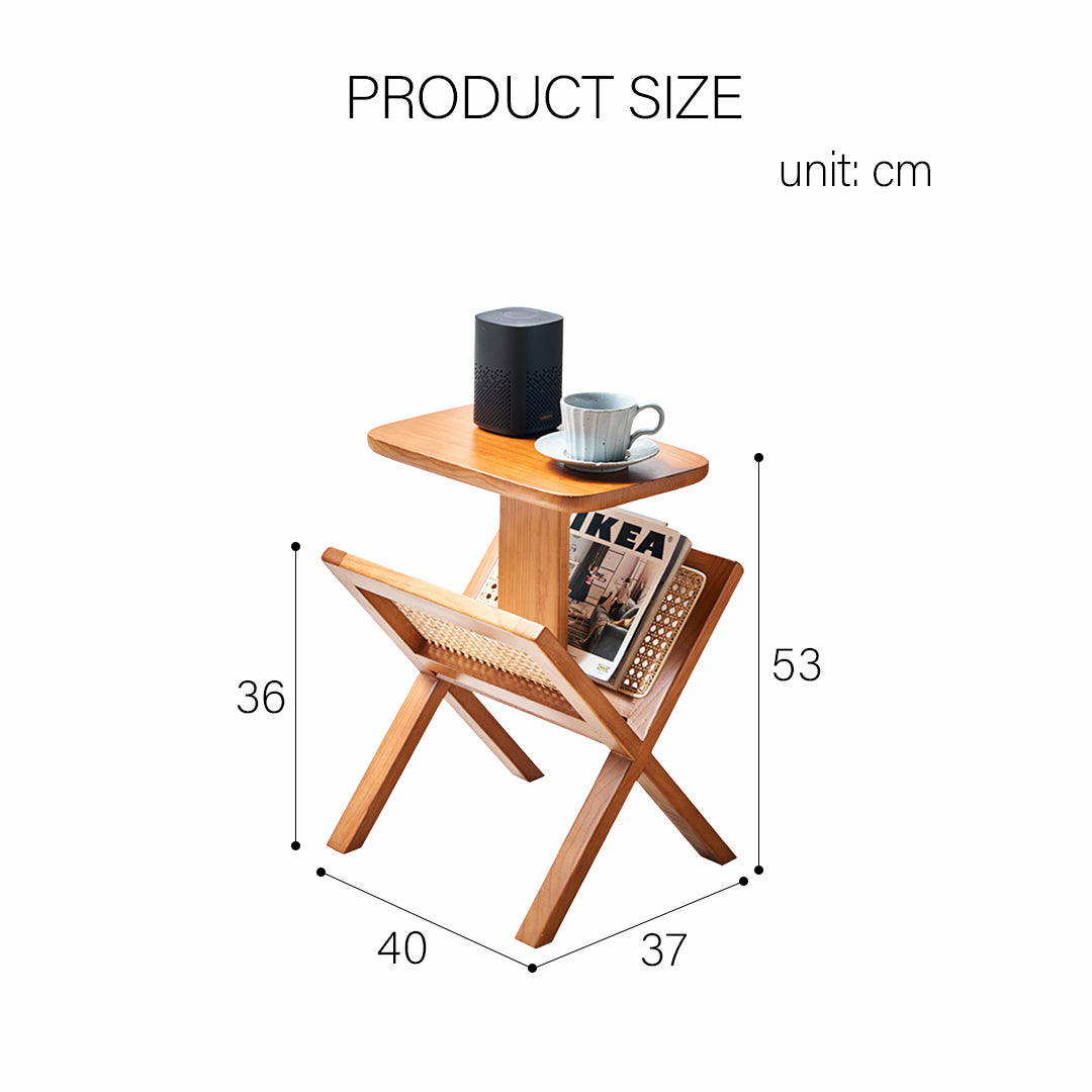 Lucas Side Table With Magazine Rack, Solid Wood & Rattan