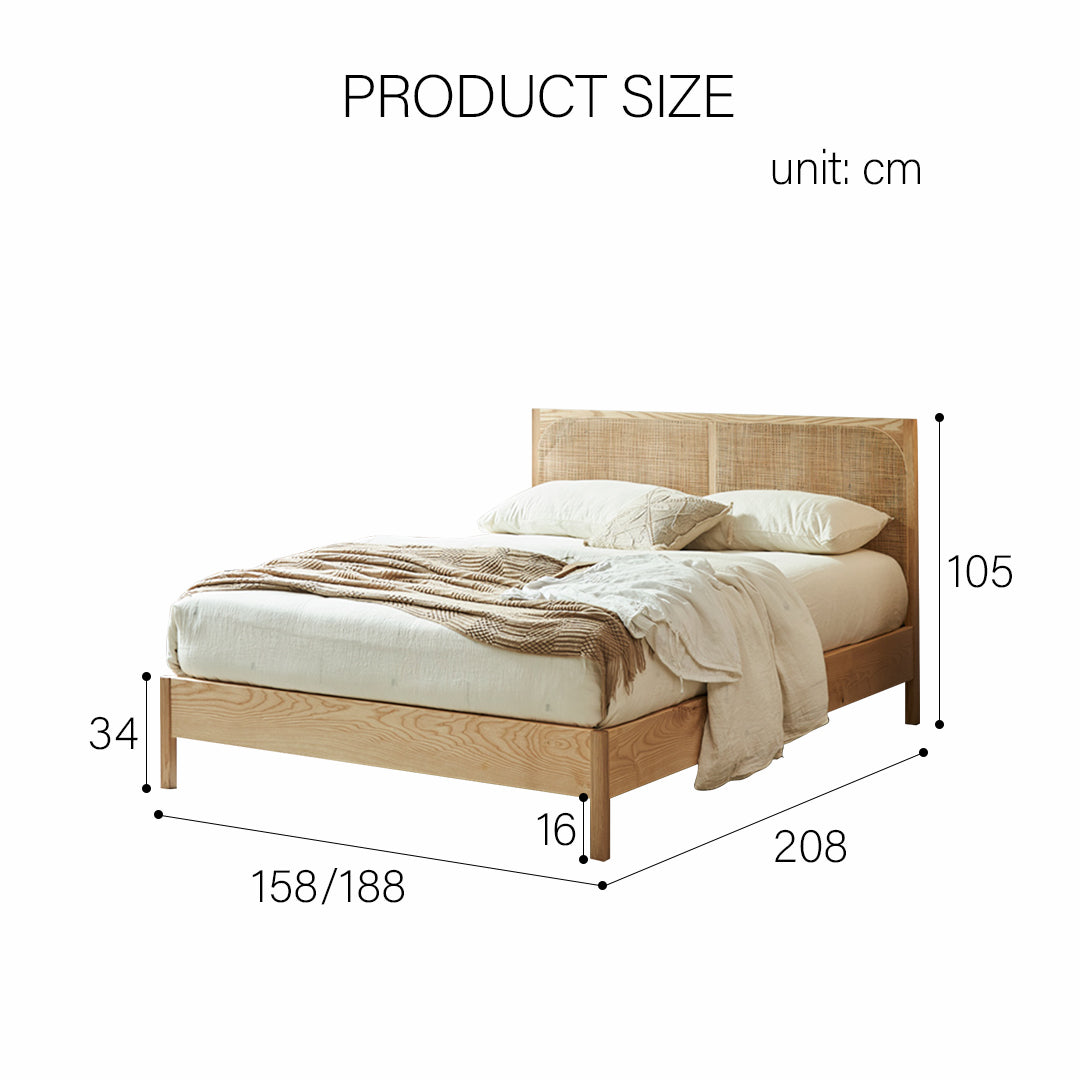 Mason King Size Bed, Superking Size Bed, Rattan & Solid Wood, Oak