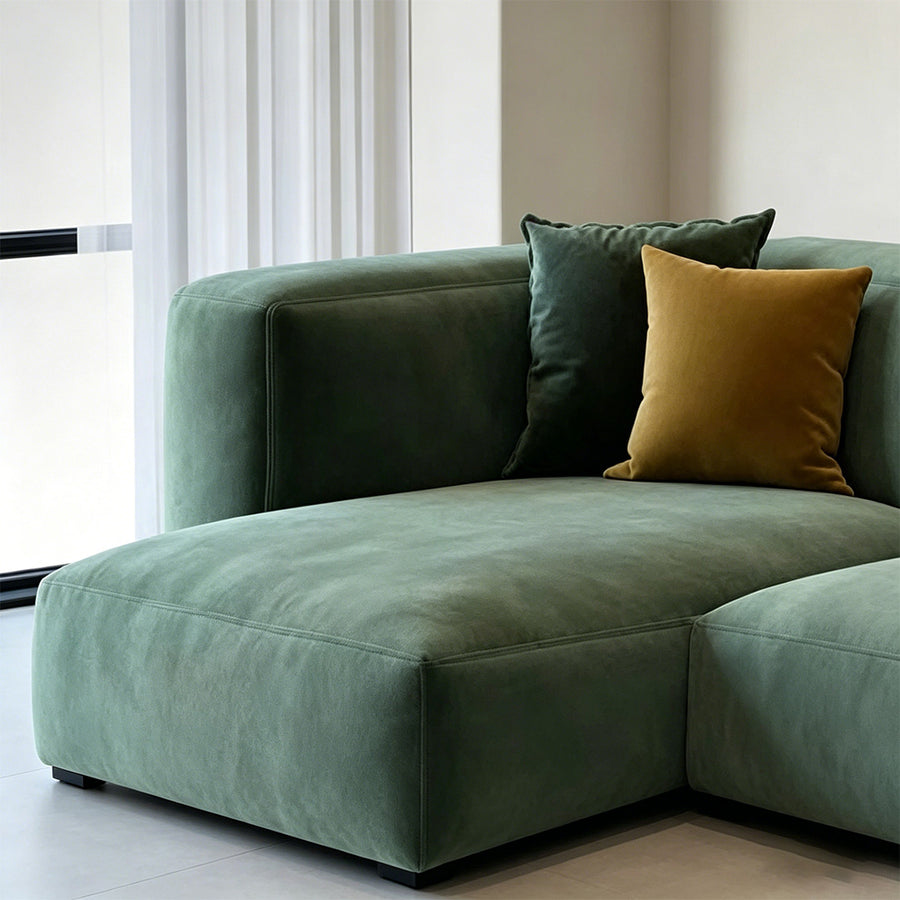 Designer velvet sofa image for living room styling