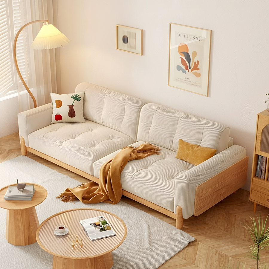 Catalina Cloud Sofa, Two Seater, Three Seater Sofa lifestyle view with beige two seater sofa
